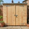 A wooden bike shed with double doors on a concrete base — suitable for storing 2-3 bikes — Rutland Sheds